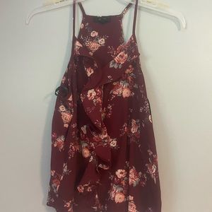 Maroon floral racer back tank top